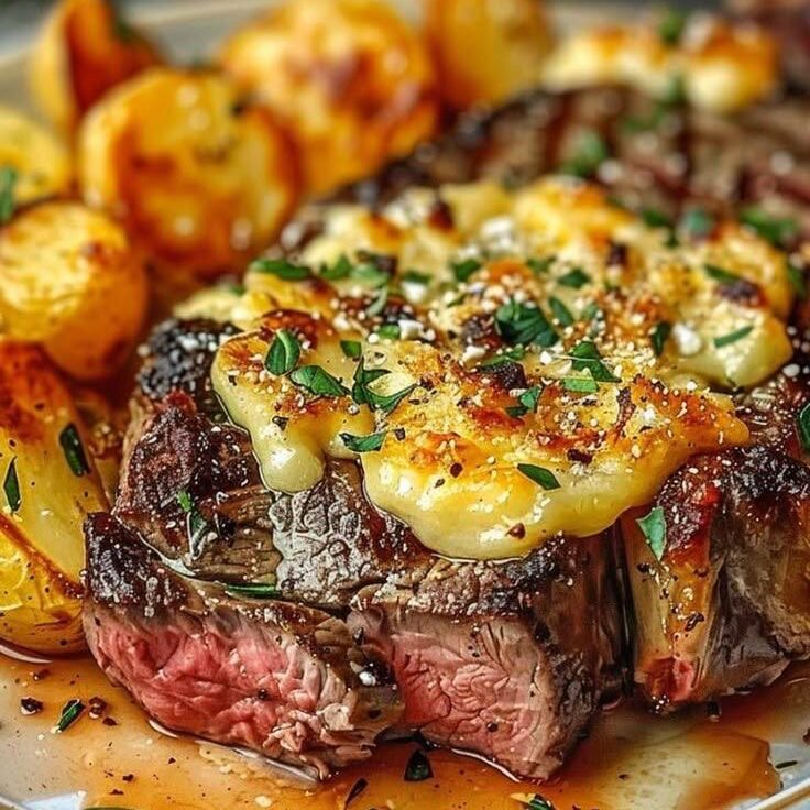 Garlic Parmesan Crusted Steak with Roasted Baby Potatoes 🧄🥩🧀
