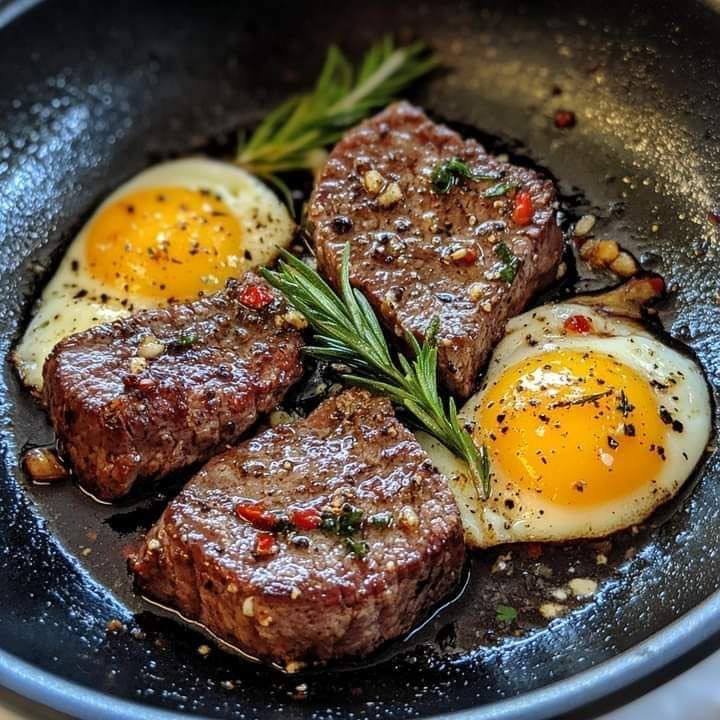 Garlic Butter Steak Bites & Sunny Eggs Skillet 🥩🍳🧄🌿