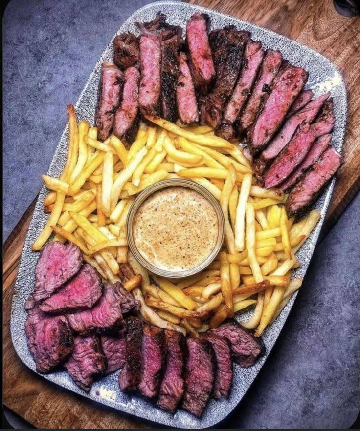 Steak Frites Sharing Platter with Creamy Pepper Sauce 🥩🍟🫕✨